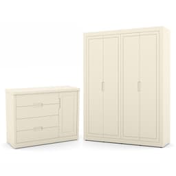 Jogo de Quarto Infantil com Guarda Roupa 4 Portas e Cômoda Tutto New Off White - Matic Móveis