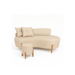 Conjunto  Sofá Curvo Orgânico + 01 Puff  Luna Boucle Bege - Montanaris Decor
