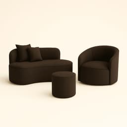 Conjunto 01 Poltrona + Sofá  e 1 Puff Curvo Orgânico Nature Gaia Sued  Marrom - Montanaris Decor
