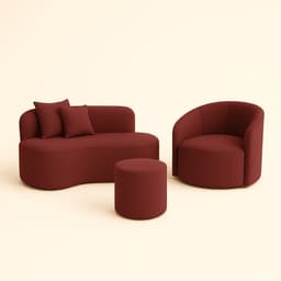 Conjunto 01 Poltrona + Sofá  e 1 Puff Curvo Orgânico Nature Gaia Sued Bordô - Montanaris Decor