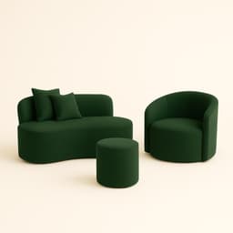 Conjunto 01 Poltrona + Sofá e 1 Puff Curvo Orgânico Nature Gaia Sued Verde - Montanaris Decor