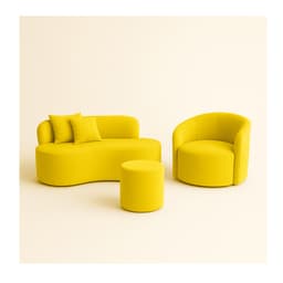 Conjunto 01 Poltrona + Sofá  e 1 Puff Curvo Orgânico Nature Gaia Suede Amarelo - Montanaris Decor