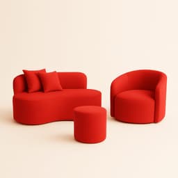 Conjunto 01 Poltrona + Sofá e 1 Puff Curvo Orgânico Nature Gaia Suede Vermelho - Montanaris Decor