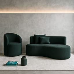 Conjunto 01 Poltrona + Sofá Curvo Orgânico Nature Gaia Boucle - Montanaris Decor