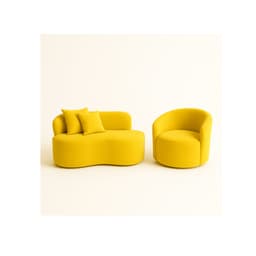 Conjunto 01 Poltrona + Sofá Curvo Orgânico Nature Gaia Suede Amarelo - Montanaris Decor