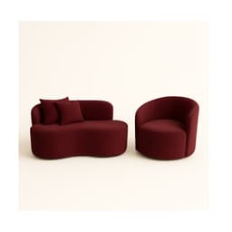 Conjunto 01 Poltrona + Sofá Curvo Orgânico Nature Gaia Suede Bordô - Montanaris Decor