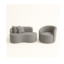 Conjunto 01 Poltrona + Sofá Curvo Orgânico Nature Gaia Suede Cinza - Montanaris Decor