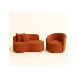 Conjunto 01 Poltrona + Sofá Curvo Orgânico Nature Gaia Suede Terracota - Montanaris Decor