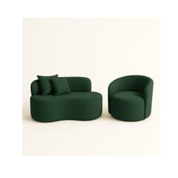 Conjunto 01 Poltrona + Sofá Curvo Orgânico Nature Gaia Suede Verde - Montanaris Decor