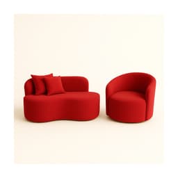 Conjunto 01 Poltrona + Sofá Curvo Orgânico Nature Gaia Suede Vermelho - Montanaris Decor