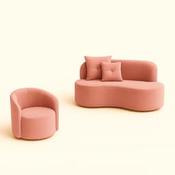 Conjunto 01 Poltrona + Sofá Curvo Orgânico Nature Gaia Veludo Rosa  - Montanaris Decor