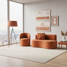 Conjunto 01 Poltrona + Sofá Curvo Orgânico Nature Gaia Veludo Terracota - Montanaris Decor