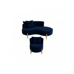 Conjunto 01 Poltrona + Sofá Curvo Orgânico Veludo Azul Marinho - Montanaris Decor