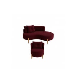 Conjunto 01 Poltrona + Sofá Curvo Orgânico Veludo Bordô - Montanaris Decor