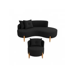 Conjunto 01 Poltrona + Sofá Curvo Orgânico Veludo Preto - Montanaris Decor
