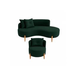 Conjunto 01 Poltrona + Sofá Curvo Orgânico Veludo Verde - Montanaris Decor