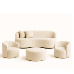 Conjunto 02 Poltronas + Sofá e Puff Curvo Orgânico Nature Gaia Boucle Bege - Montanaris Decor