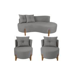 Conjunto 2 Poltronas + Sofá Curvo Orgânico Boucle Cinza - Montanaris Decor