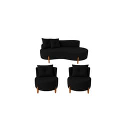 Conjunto 2 Poltronas + Sofá Curvo Orgânico Veludo Preto - Montanaris Decor
