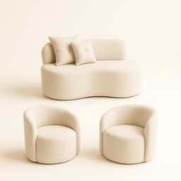 Conjunto Decorativo 02 Poltronas + Sofá Curvo Orgânico Nature Gaia Boucle Bege - Montanaris Decor