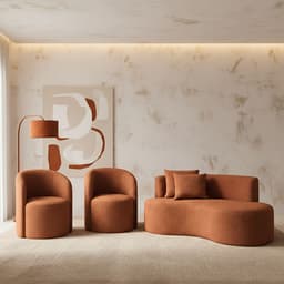 Conjunto Decorativo 02 Poltronas + Sofá Curvo Orgânico Nature Gaia Boucle Terracota - Montanaris Decor