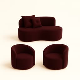 Conjunto Decorativo 02 Poltronas + Sofá Curvo Orgânico Nature Gaia Suede Bordo - Montanaris Decor