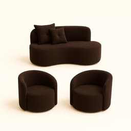 Conjunto Decorativo 02 Poltronas + Sofá Curvo Orgânico Nature Gaia Suede Marrom - Montanaris Decor