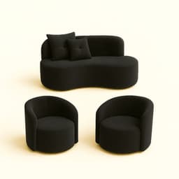 Conjunto Decorativo 02 Poltronas + Sofá Curvo Orgânico Nature Gaia Suede Preto - Montanaris Decor