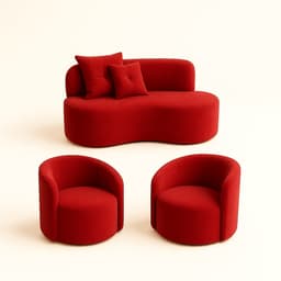 Conjunto Decorativo 02 Poltronas + Sofá Curvo Orgânico Nature Gaia Suede Vermelho - Montanaris Decor