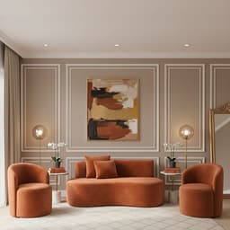 Conjunto Decorativo 02 Poltronas + Sofá Curvo Orgânico Nature Gaia Veludo Terracota - Montanaris Decor