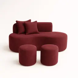 Conjunto Sofá Curvo Orgânico + 2Puffs Nature Gaia Suede Bordô - Montanaris Decor