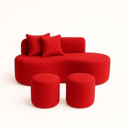 Conjunto Sofá Curvo Orgânico + 2Puffs Nature Gaia Suede Vermelho - Montanaris Decor