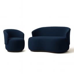 Conjunto de Poltrona + Namoradeira Decorativa Sala Estar Orgânica Beatriz Boucle Azul Marinho - Montanaris Decor