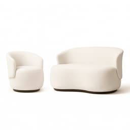 Conjunto de Poltrona + Namoradeira Decorativa Sala Estar Orgânica Beatriz Boucle Bege  - Montanaris Decor