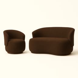 Conjunto de Poltrona + Namoradeira Decorativa Sala Estar Orgânica Beatriz Boucle Marrom- Montanaris Decor