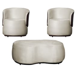Kit 02 Poltronas e 01 Puff Decorativo Beatriz Veludo Bege/PU Marrom - Montanaris Decor