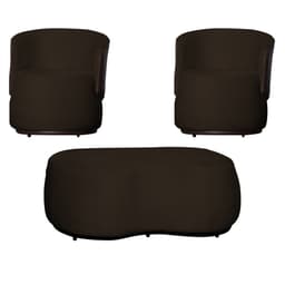 Kit 02 Poltronas e 01 Puff Decorativo Beatriz Veludo Marrom/PU Marrom - Montanaris Decor