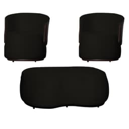 Kit 02 Poltronas e 01 Puff Decorativo Beatriz Veludo Preto/PU Marrom - Montanaris Decor