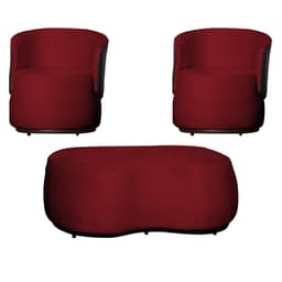 Kit 02 Poltronas e 01 Puff Decorativo Beatriz Veludo Vermelho/PU Marrom - Montanaris Decor