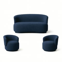 Kit 02 Poltronas + Namoradeira Decorativa Sala Estar Orgânica Beatriz Boucle Azul Marinho - Montanaris Decor