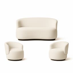 Kit 02 Poltronas + Namoradeira Decorativa Sala Estar Orgânica Beatriz Boucle Bege  - Montanaris Decor