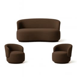 Kit 02 Poltronas + Namoradeira Decorativa Sala Estar Orgânica Beatriz Boucle Marrom - Montanaris Decor