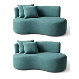 Kit 02 Sofá Decorativo Curvo Orgânico Nature Gaia Boucle Azul Turquesa - Montanaris Decor