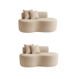 Kit 02 Sofá Decorativo Curvo Orgânico Nature Gaia Boucle Bege - Montanaris Decor