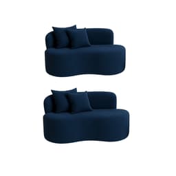 Kit 02 Sofá Decorativo Curvo Orgânico Nature Gaia Suede Azul Marinho - Montanaris Decor