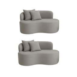 Kit 02 Sofá Decorativo Curvo Orgânico Nature Gaia Suede Cinza - Montanaris Decor