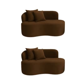 Kit 02 Sofá Decorativo Curvo Orgânico Nature Gaia Suede Marrom - Montanaris Decor