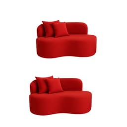 Kit 02 Sofá Decorativo Curvo Orgânico Nature Gaia Suede Vermelho - Montanaris Decor