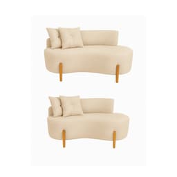 Kit 02 Sofá Orgânico 2 Lugares C/2 Almofadas Curvo Sala Recepção Boucle Bege - Montanaris Decor