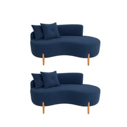 Kit 02 Sofá Orgânico 2 Lugares C/2 Almofadas Curvo Sala Recepção Veludo Azul Marinho - Montanaris Decor